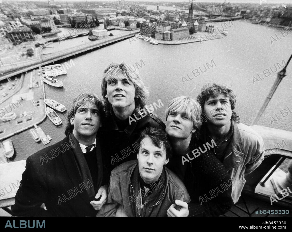 ARKIV 1983 - Gyllene Tider med Micke Andersson, Per Gessle, Göran Fritzon och Anders Herrlin fotograferade i Stadshustornet i samband med att de släpper sin första singel på engelska - "Teaser japanese". Foto: Jacob Forsell Kod: 14 . COPYRIGHT SCANPIX SWEDEN.