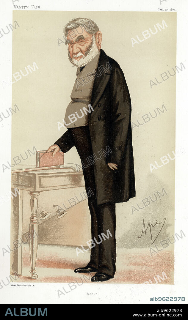 CARLO PELLEGRINI. Anthony Panizzi, Italian bibliographer, 1874. Panizzi (1797-1879) fled the 1821 revolution in Italy and became Chief Librarian at the British Museum (1856-1866), where he designed the Reading Room. Cartoon from Vanity Fair. (London, 17 January 1874).