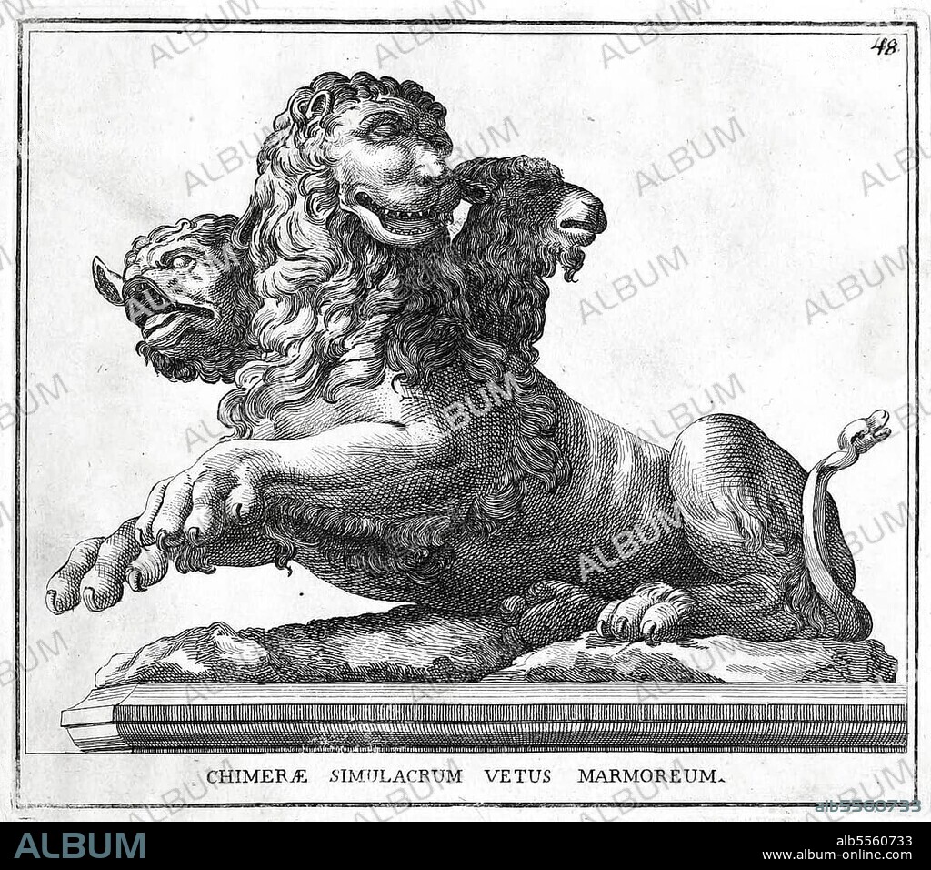 Chimaira, Chimera and Chimera, a hybrid creature of Greek mythology, historical Rome, Italy, digital reproduction of an 18th century original, original date unknown