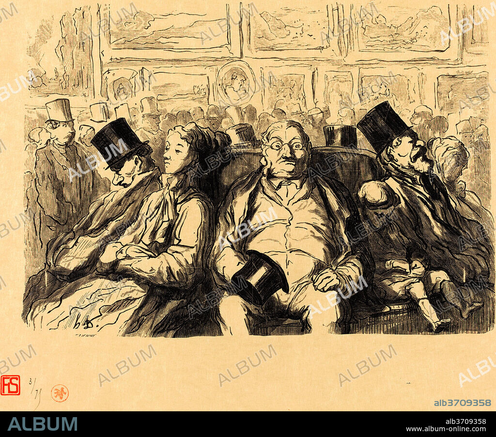 ETIENNE AFTER HONORé DAUMIER. Exposition des Beaux-Arts - Dans le salon carre - Un Instant de repos. Dated: 1868. Medium: wood engraving.