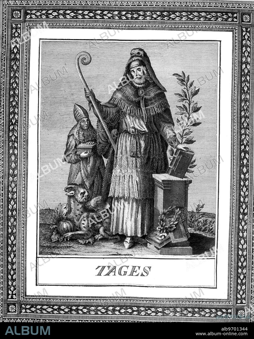 PREDICTIONS AND PROPHECY. Tages. The Etruscan/early Roman deity, Tages,who instructed the early Romans in the art of divinatin. From the 1972 edition of Jacopo Guarana's Oracoli, Auguri, Aruspici, Sibille, indovinia della Religione Pagana.