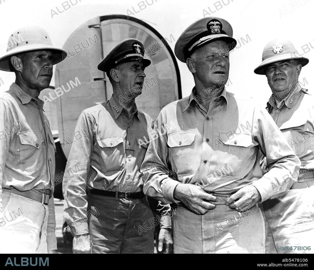 Senior Navy officers visit Saipan, Spruance, King, Nimitz, and Jarman - 1944.