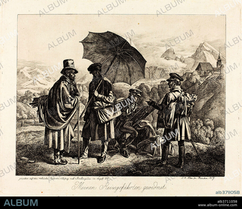 JOHANN ADAM KLEIN. Painters on Their Travels (Die Maler auf der Reise). Dated: 1819. Dimensions: plate: 24.9 x 30.8 cm (9 13/16 x 12 1/8 in.)  sheet: 30.5 x 37.2 cm (12 x 14 5/8 in.). Medium: etching on wove paper.