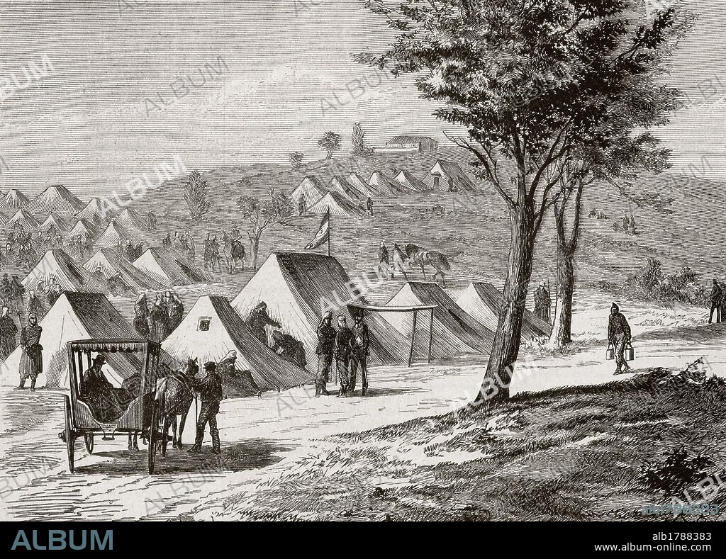 Spain. Third Carlist War (1872-1876). Cantabria. Santander. Military Camp. Engraving. La Ilustracion Espanola y Americana, 1872.