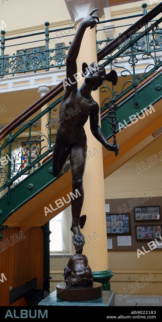Bronze statue depicting 'The Flying Mercury'. The original by Giambologna (1529-1608) Flemish sculptor, celebrated for his marble and bronze statuary in a late Renaissance or Mannerist style. Dated 16th Century.