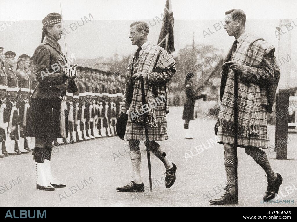 King Edward VIII, middle of picture, and his brother the Duke of York future King George VI at Balmoral in 1936. Edward VIII, 1894 – 1972. King of the United Kingdom and the Dominions of the British Empire, and Emperor of India, from 20 January 1936 until his abdication on 11 December the same year. Duke of York future George VI, 1895 – 1952. King of the United Kingdom and the Dominions of the British Commonwealth.