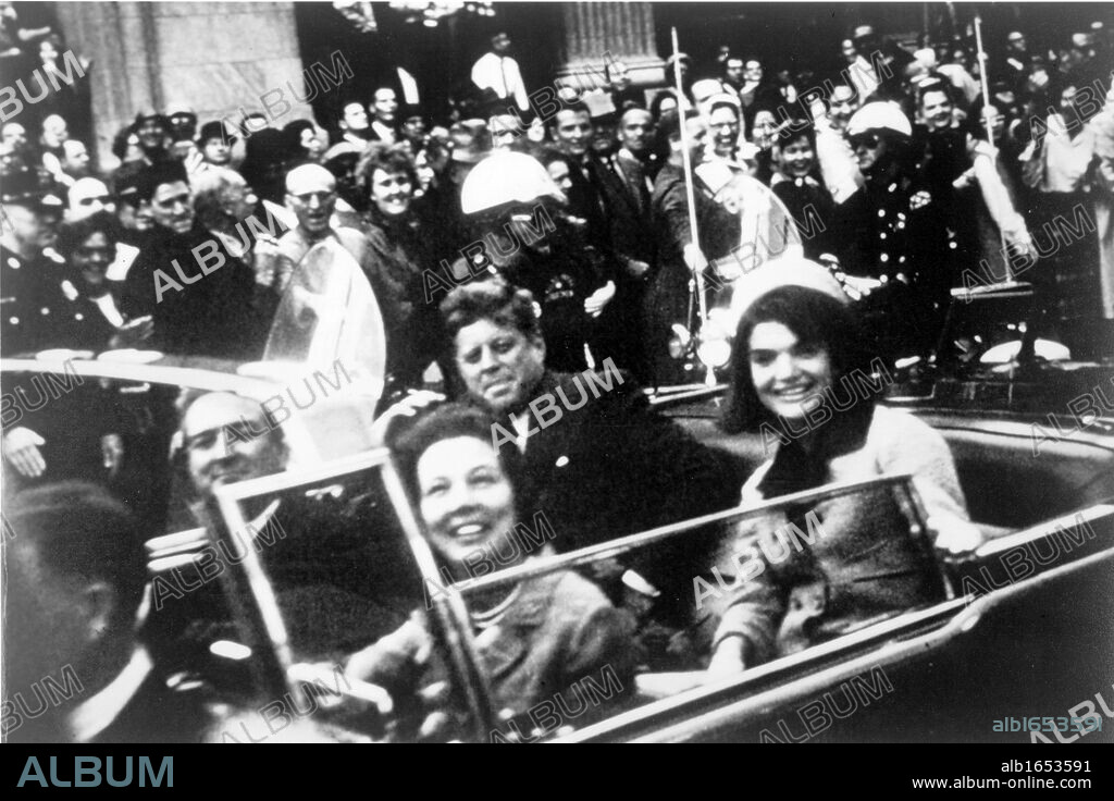 John F Kennedy motorcade, Dallas, Texas USA, 22 November 1963. Close-up view of President and Mrs Kennedy and Texas Governor John Connally and his wife. Photographer: Victor Hugo King.