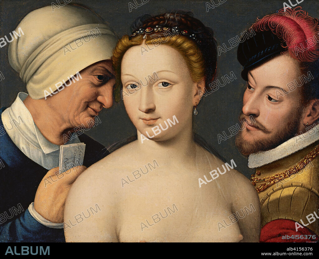 FRANÇOIS CLOUET. François Clouet (Tours(?), c.  1516-París, 1572). La carta amorosa (hacia 1570). Óleo sobre papel adherido a tabla. 41,5 x 55 cm.