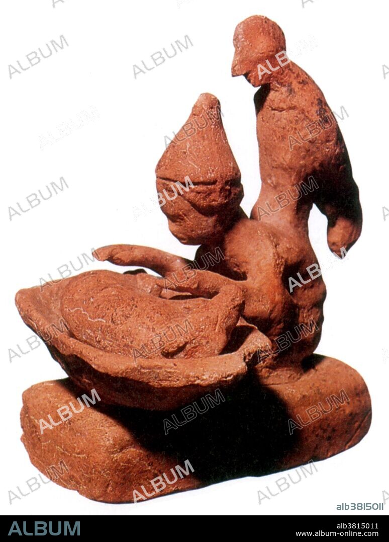 Greek terra-cotta from South Italy, circa 480 BC. A diviner is about to remove the entrails from a sacrificial pig in order to consult the future. In the religion of Ancient Rome, a haruspex was a person trained to practice a form of divination called haruspicy the inspection of the entrails (exta), hence also extispicy (extispicium) of sacrificed animals. No photographer credited, undated.