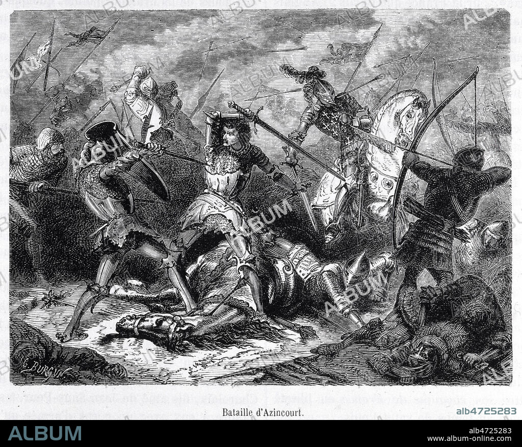 'Bataille d'Azincourt'. Histoire de France, par Henri MARTIN, fin 19eme. Credit : Collection Grob/KHARBINE-TAPABOR.