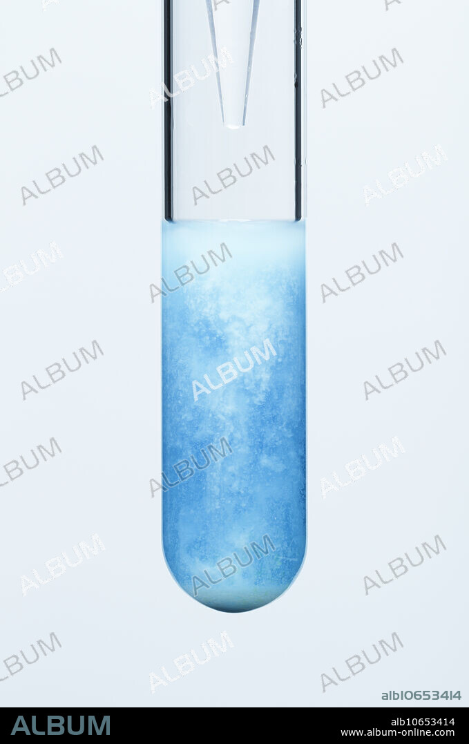 Barium sulphate precipitate, 3 of 3. Barium sulphate (BaSO4) precipitate formed by adding barium chloride solution (BaCl2) to copper sulphate solution (CuSO4). Both solutions are 0.5 M concentration. The reaction is CuSO4 + BaCl2 -> BaSO4 + CuCl2. This is an example of a double replacement reaction.