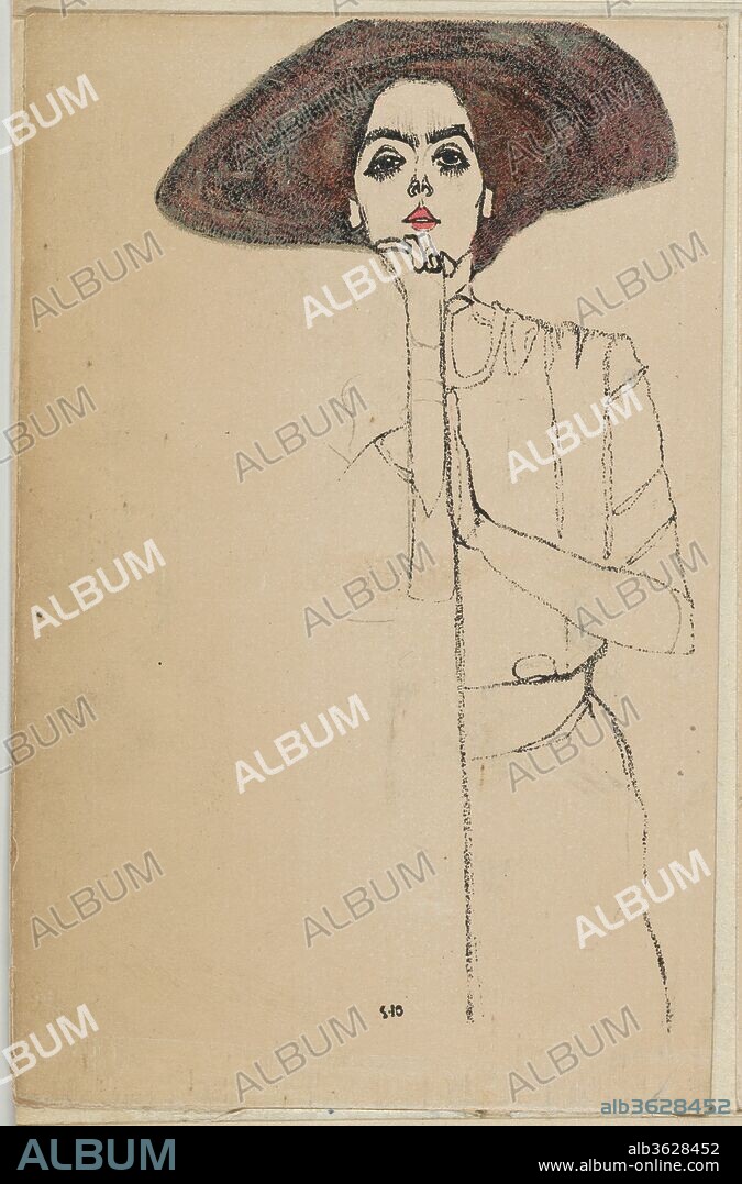 Portrait of a Woman. Artist: Egon Schiele (Austrian, Tulln 1890-1918 Vienna). Dimensions: sheet: 5 1/2 x 3 9/16 in. (14 x 9 cm). Publisher: Published by Wiener Werkstätte. Date: 1910.