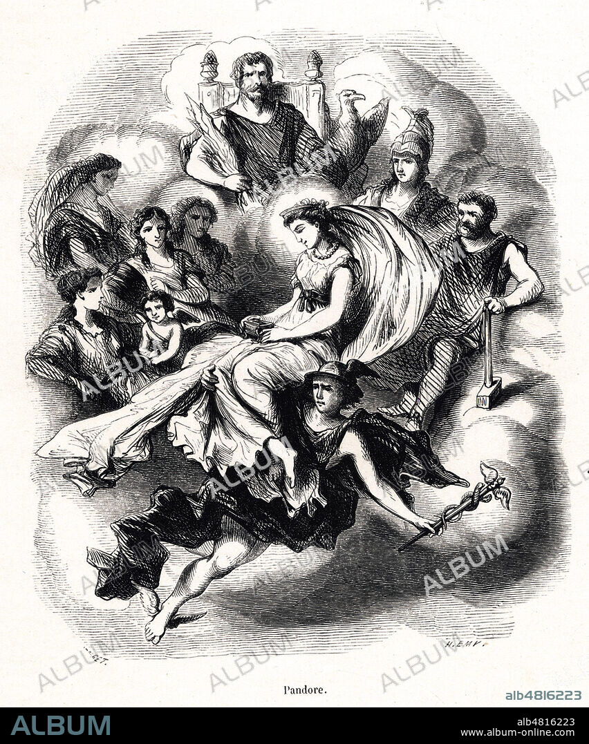 PANDORE. Illustration de 1853 par Henri EMY (1820-1874) pour La Mythologie grecque et romaine par Benjamin BARBE (1818-1893). Credit : Collection Jonas/Kharbine-Tapabor.