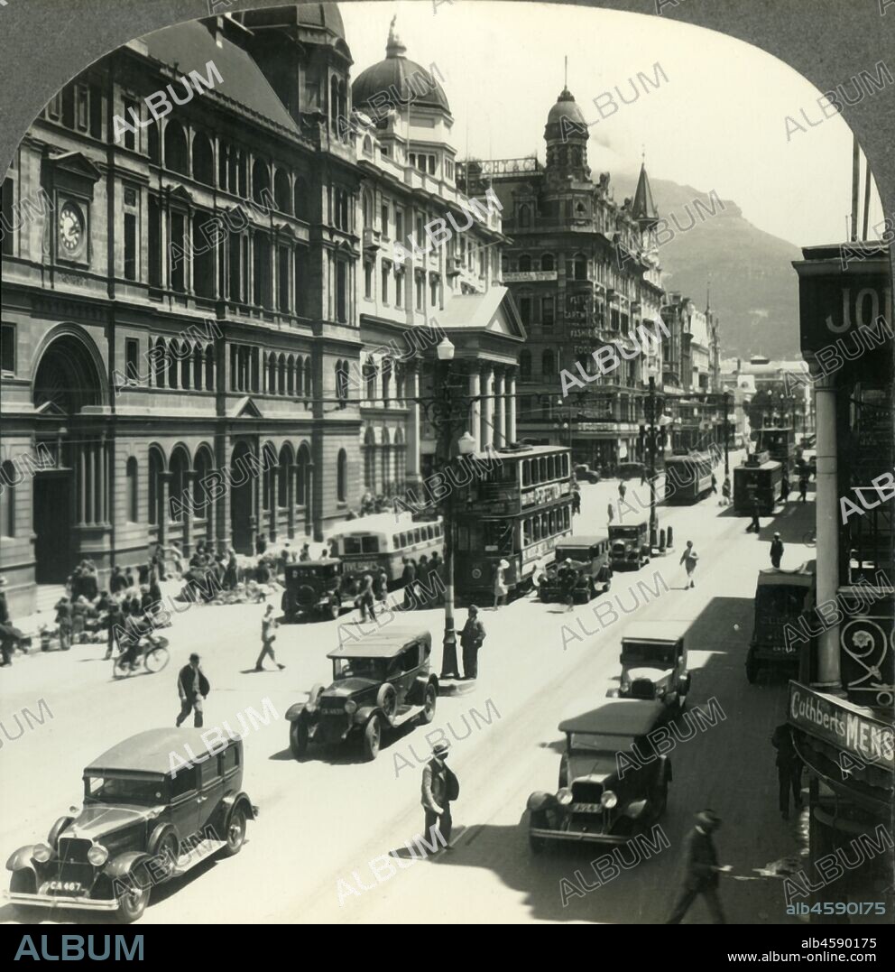 'The Post Office and Curb Flower Market, Adderley Street, Cape Town, South Africa', c1930s. Main street of the central business district (downtown) of Cape Town. From "Tour of the World". [Keystone View Company, Meadville, Pa., New York, Chicago, London].