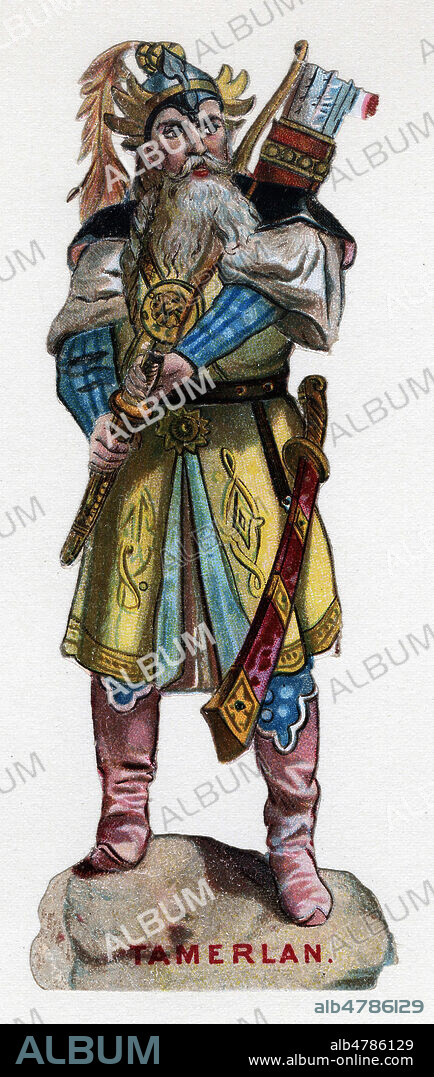 TAMERLAN (1336-1405) chef d'un clan Turco-Mongol, conquerant et fondateur de la dynastie des Timourides, 14eme siecle, 15eme siecle, Chromo decoupi, images enfantines a coller ou a collectionner, vers 1880. Credit COllection IM/KHARBINE TAPABOR.