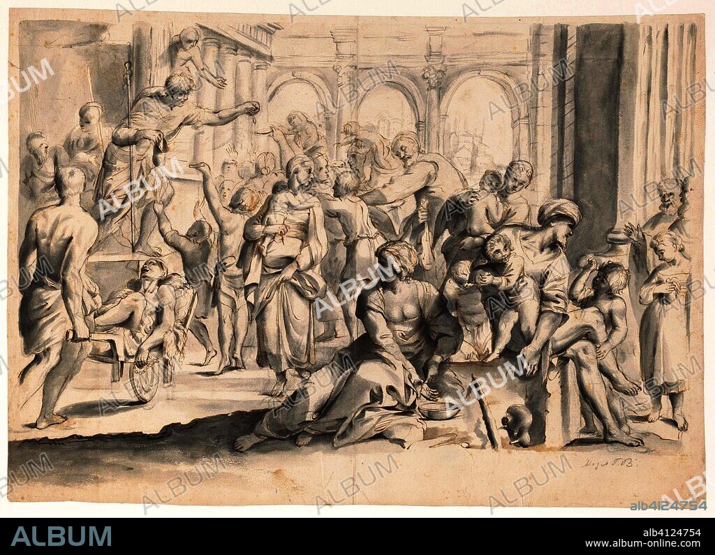 Saint Roch who distributes alms. Artist: Guido Reni. Artist: Annibale ...