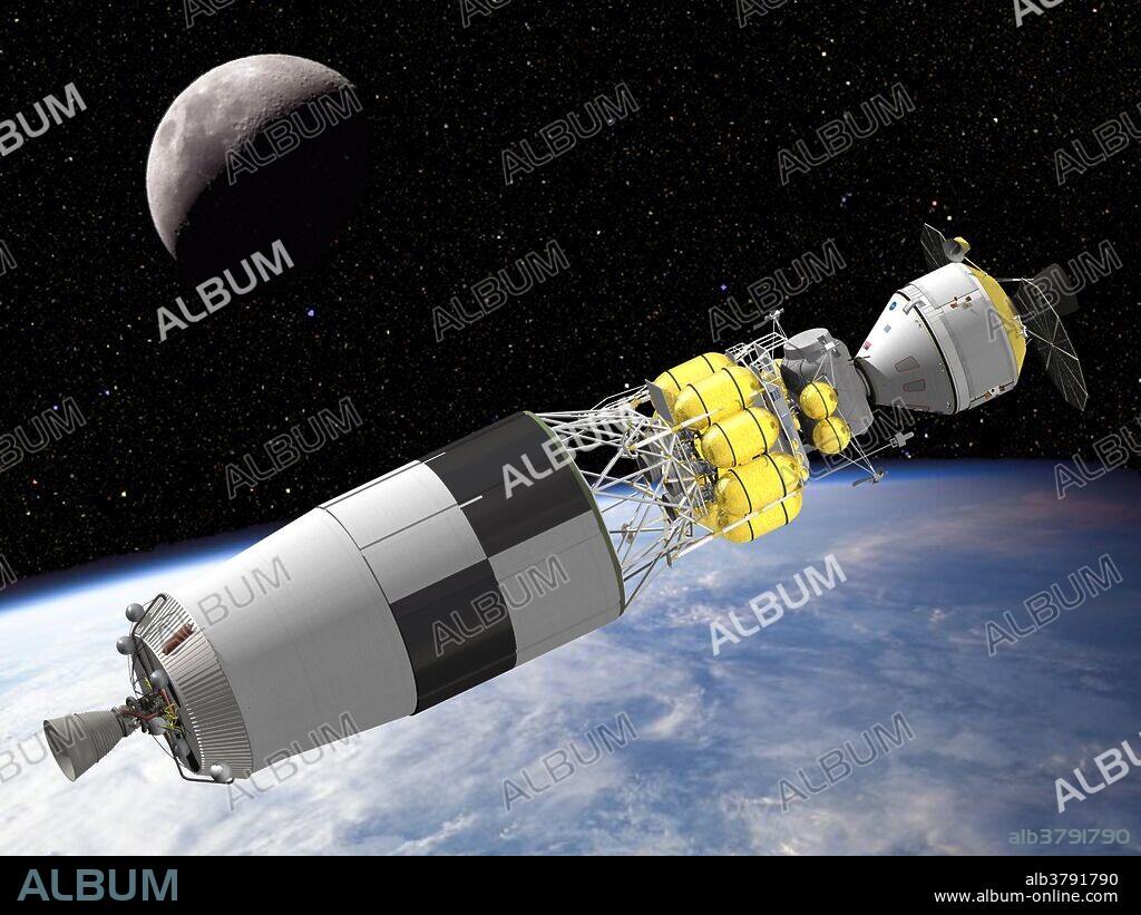Concept image of the Ares V earth departure stage in orbit, shown with the Crew Exploration Vehicle docked with the Lunar Surface Access Module.