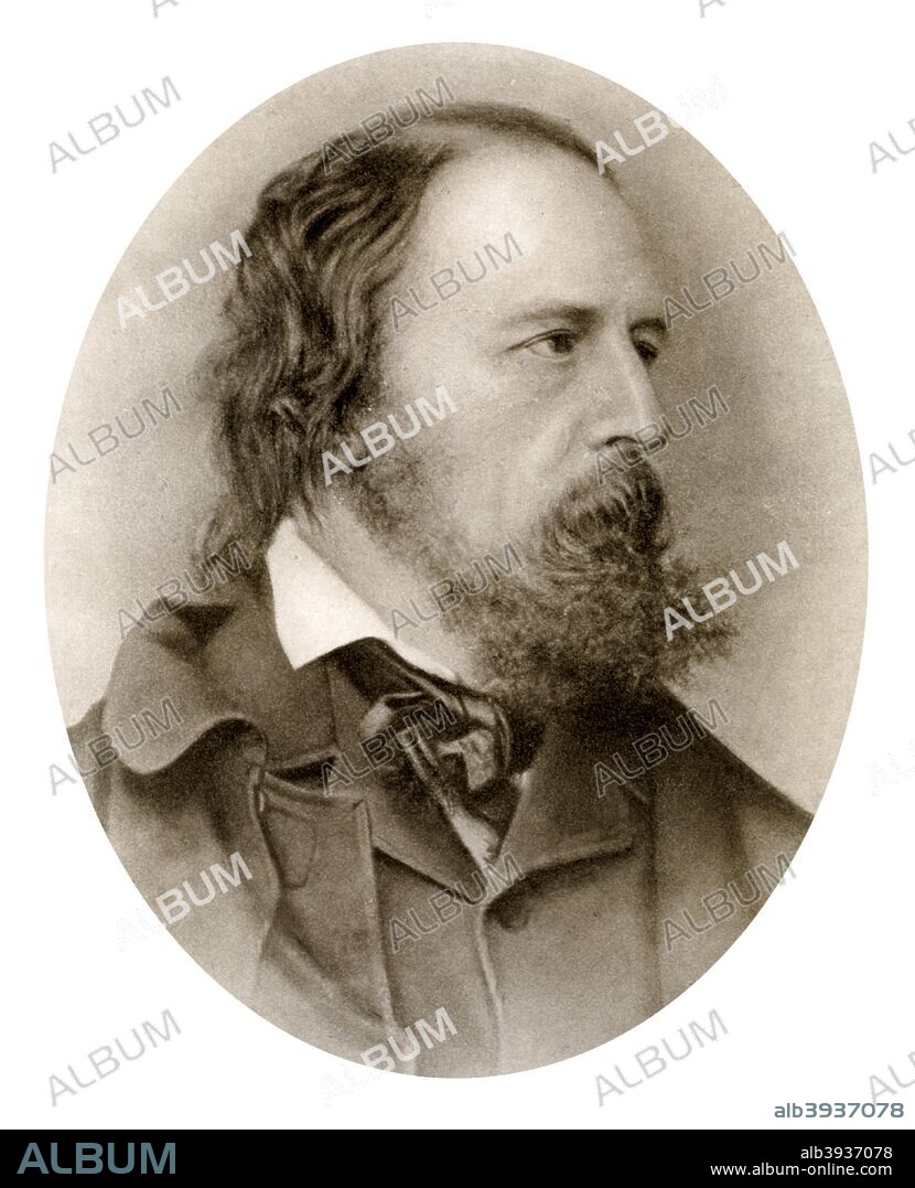 Alfred, Lord Tennyson, English poet, (1909). Tennyson (1809-1892) was Poet Laureate of the United Kingdom after William Wordsworth and is one of the most popular English poets. Supplement to The Bookman, 1909.