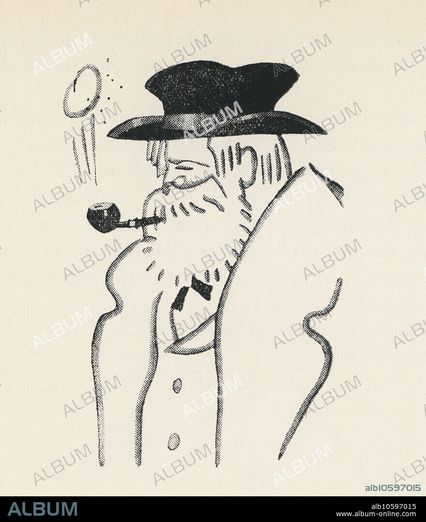 JAUME PASSARELL RIBÓ. Santiago Rusiñol Prats (1861-1931), autor dramático, narrador y pintor catalán. Caricatura de Jaume Passarell. Año 1930.