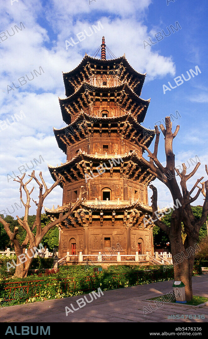 Kaiyuan Si (Kaiyuan Temple) is Quanzhous largest Buddhist temple, and one of Chinas most beautiful. The temple dates back to the late 7th century (Tang Dynasty), but its two pagodas were later additions, constructed in the 13th century. They have managed to survive largely as they are built of stone, not wood. A thousand years ago Quanzhou was arguably the worlds most significant port, with a lucrative position at the centre of the maritime silk trade. It prospered enormously during the Song and Yuan dynasties, when it was visited by Marco Polo (the port was known as Zaytoun then) and played host to thousands of Arab merchants, many of whom made fortunes introducing Chinese inventions such as gunpowder and printing to the West. The port fell into irreversible decline following the restrictions on maritime trade imposed by the Ming emperors in the 15th century.