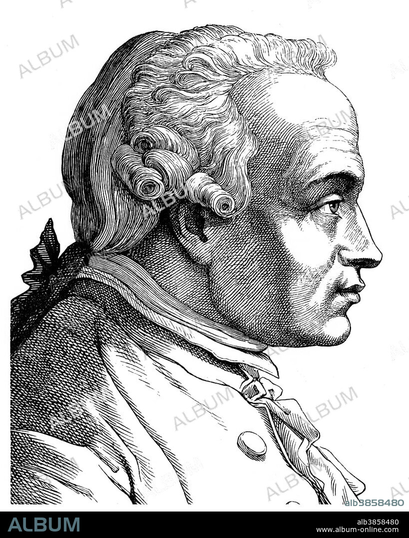 Historical drawing from the 19th century, portrait of Immanuel Kant, 1724 - 1804, a German philosopher of the Enlightenment