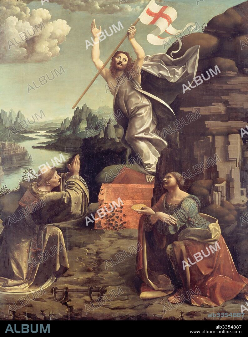 GIOVANNI ANTONIO BOLTRAFFIO. The Resurrection of Christ with Saints Leonard of Noblac and Lucia.