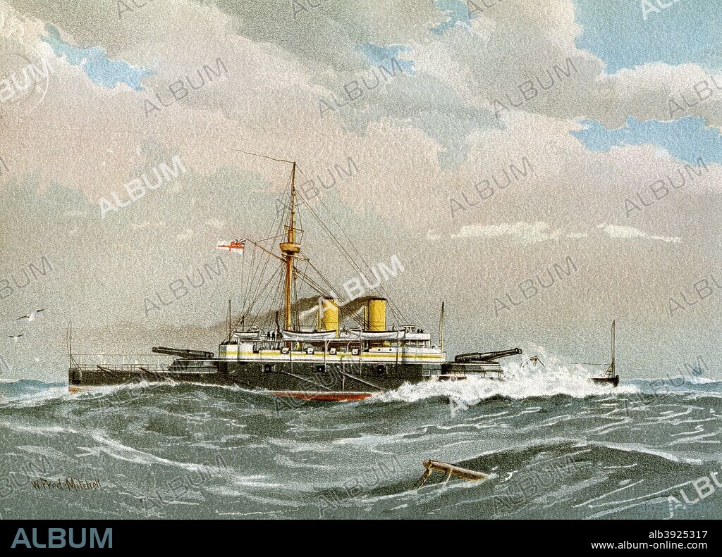 HMS 'Rodney', Royal Navy 1st class battleship, c1890-c1893. A battleship of the 'Admiral' class, HMS 'Rodney' entered service in 1888 with the Home Fleet. She later served with the Channel and Mediterranean Fleets and as a coastguard ship at Queensferry. 'Rodney' was scrapped in 1909. A print from Her Majesty's Navy Including its Deeds and Battles, by Lieut Chas Rathbone Low, Volume II, JS Virtue & Co, London, 1890-1893.