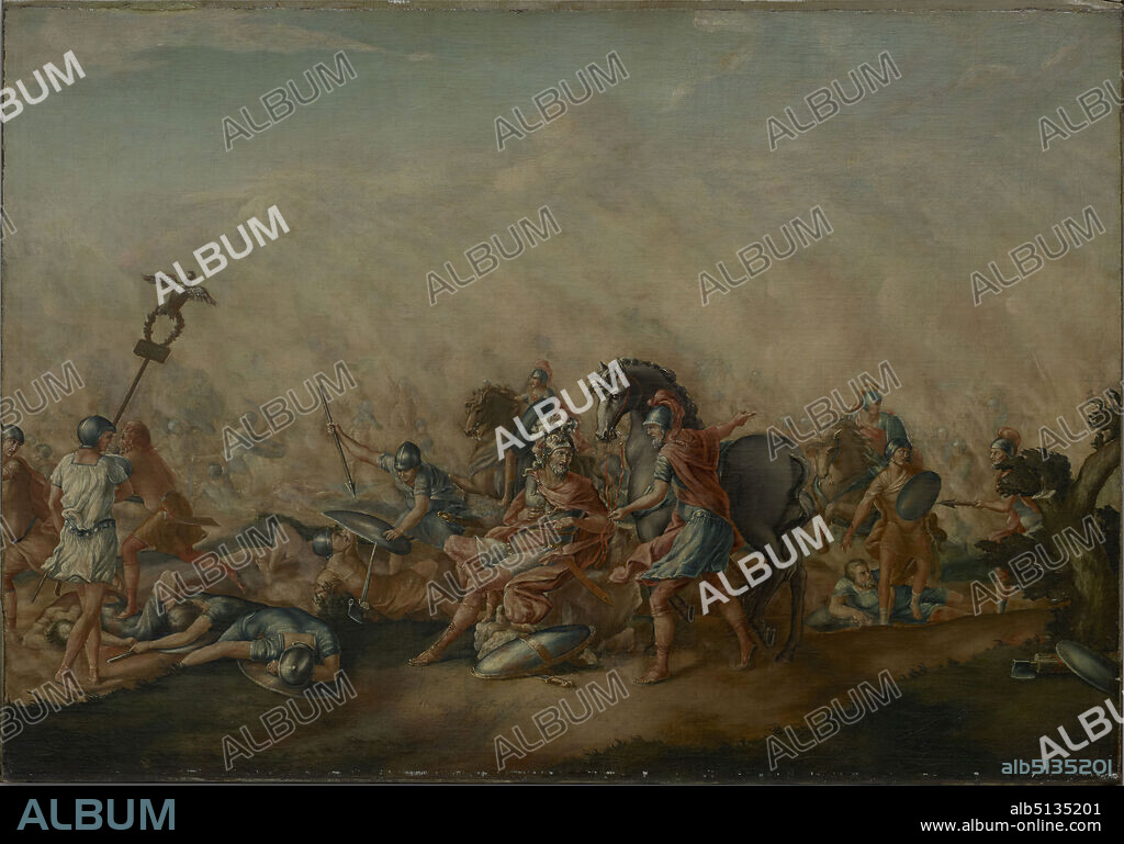 Artist: John Trumbull, American, 17561843, The Death of Paulus Aemilius at the Battle of Cannae, Oil on canvas, 24 1/2 × 34 13/16 in. (62.2 × 88.4 cm), Depicted Cannae (Canne della Battaglia), Italy, American, 18th century, Paintings.