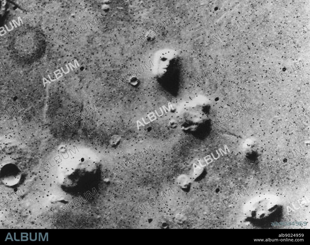 Viking orbiter image of the 'Face on Mars,' taken 25 July 1976 On 22 July 2006, the DLR-operated High Resolution Stereo Camera (HRSC) on-board ESA's Mars Express obtained images of the Cydonia region, site of the famous 'Face on Mars.' The HRSC images include some of the most spectacular views of the Red Planet ever seen. The HRSC obtained image data in orbit 3253 with a ground resolution of approximately 13.7 metres per pixel. The data were acquired at a latitude of approximately 40.75 degrees North and about 350.54 East longitude. Triggered by a photo of the Cydonia region taken on 25 July 1976 by the American Viking 1 Orbiter, one of the visible remnant massifs has become famous during the last 30 years as the 'Face on Mars'. It was first publicly labelled as 'resembling a human head' in the NASA press release on 31 July 1976. Even then, NASA scientists interpreted the formation as an optical illusion caused by the illumination angle of the Sun and the surface morphology, with the resulting shadows giving the impression of eyes, nose and mouth. Nevertheless, in the following years, the 'Face on Mars' was the cause for much speculation about artificial structures on Mars, their possible origin and purpose. The 'Face on Mars' is the most famous formation in an array of structures which have been interpreted by some space-enthusiasts as artificial landscapes, such as potential pyramids and even a ruined city. The idea that Mars could have been home to intelligent beings inspired the imagination of many people interested in the Red Planet and was expressed in numerous, more or less serious, newspaper articles, in science-fiction literature, in television programmes, in computer games and on many webpages.