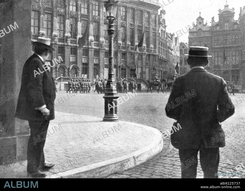 ''Les Allemands a Bruxelles; Le 20 aout 1914, a 2 heures de l'apres-midi, l'infanterie allemande entrait a Bruxelles', 1914. From "L'Album de la Guerre 1914-1919, Volume I" [L'Illustration, Paris, 1924].