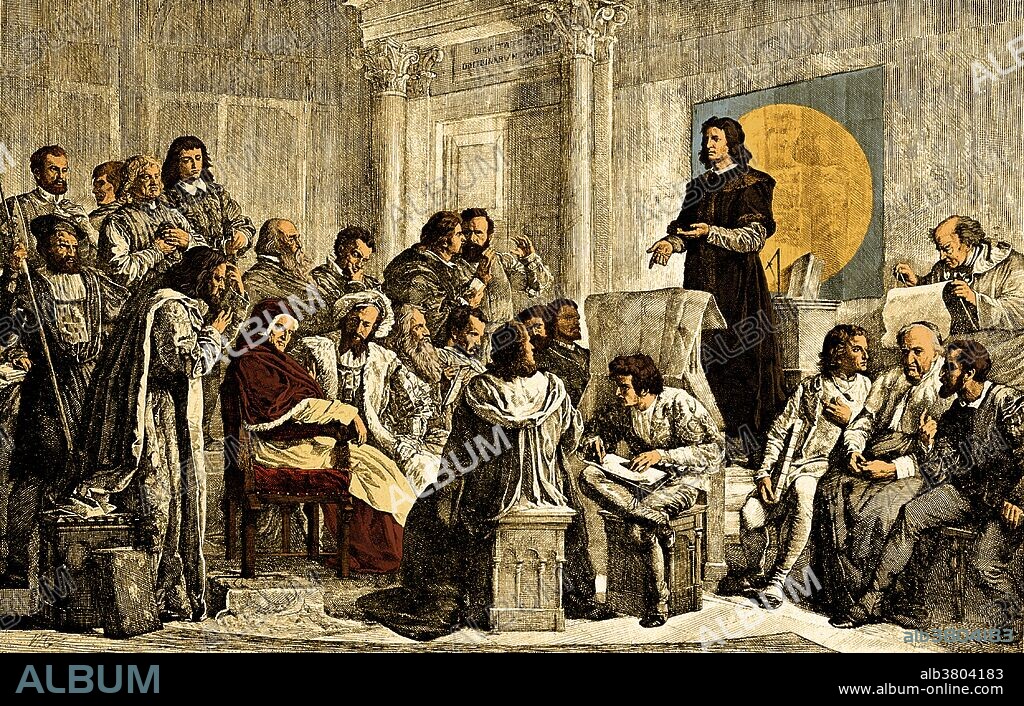 Copernicus explaining his planetary system to Pope Alexander VI (Rodrigo Borgia) and artists of the Papal court. Nicolaus Copernicus (February 19, 1473 - May 24, 1543) was a Polish Renaissance mathematician and astronomer who formulated a model of the universe that placed the Sun rather than the Earth at the center of the universe. He feared persecution and delayed publication of this model in his book De revolutionibus orbium coelestium (On the Revolutions of the Celestial Spheres) just before his death in 1543. His book is considered a major event in the history of science and making an important contribution to the Scientific Revolution. The book was banned by the Roman Catholic church from 1616 until 1835. Copernicus was a polyglot and polymath who obtained a doctorate in canon law and also practiced as a physician, classics scholar, translator, governor, diplomat, and economist. Toward the close of 1542, Copernicus was seized with apoplexy and paralysis, and he died at the age of 70 in 1543. He is reputed to have awoken from a stroke-induced coma, looked at his book, and then died peacefully.