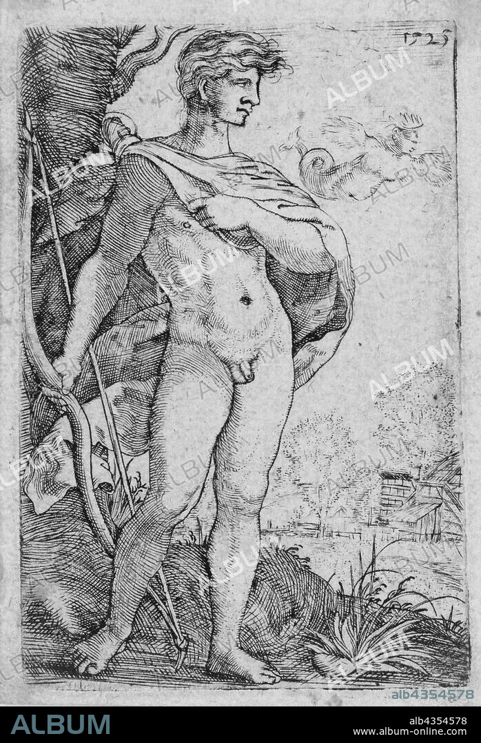 Barthel Beham, German, 1502-1540, Hercules with the Harpies, 1525, engraving printed in black ink on laid paper, Plate: 2 1/2 × 1 3/4 inches (6.4 × 4.4 cm).