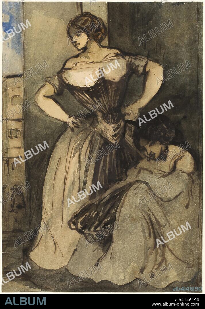 Two Women. Constantin Guys; French, 1802-1892. Date: 1835-1845. Dimensions: 323 × 223 mm. Pen and brown ink with brush and watercolor over traces of graphite, on ivory wove paper. Origin: France.