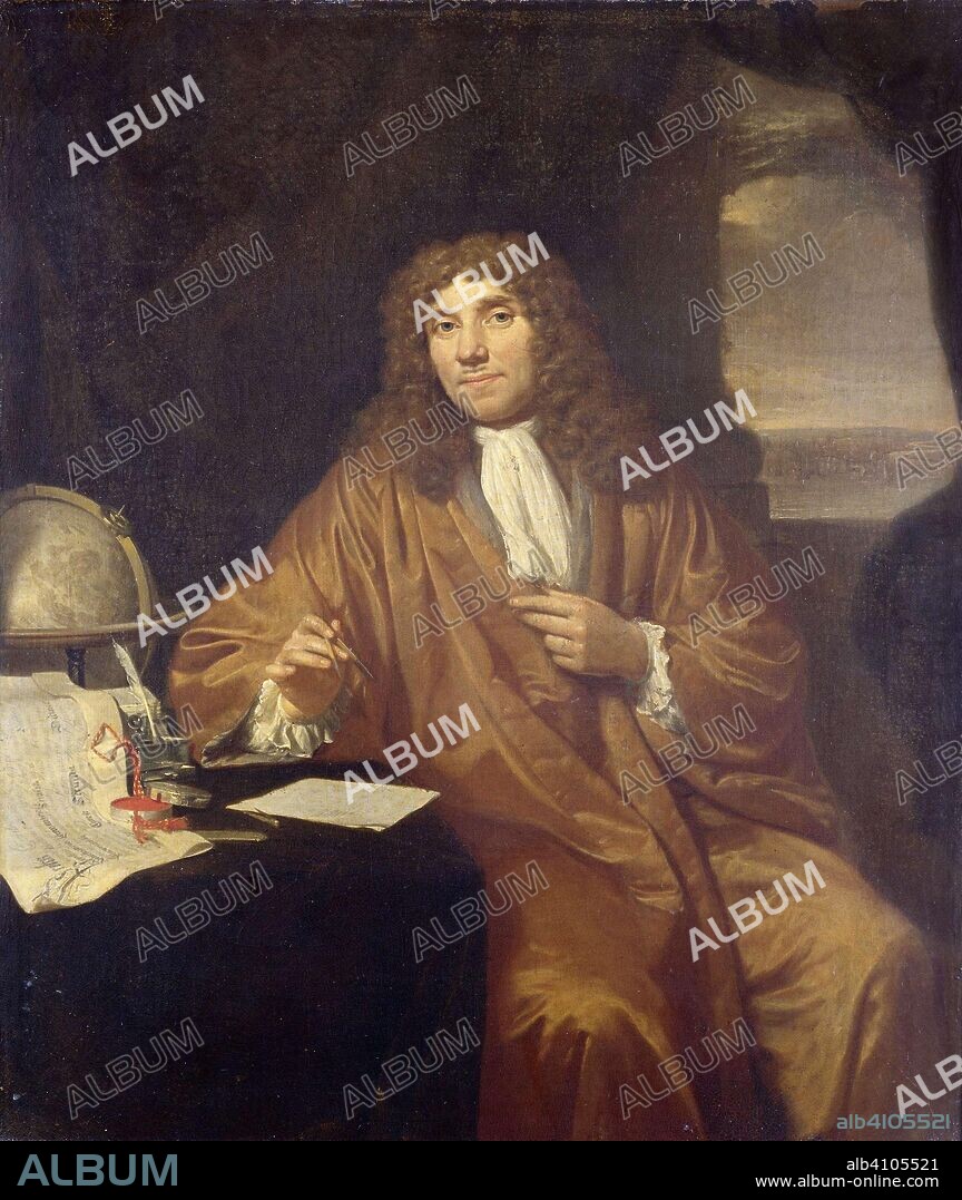 JAN VERKOLJE (I). Portrait of Anthonie van Leeuwenhoek, Natural Philosopher and Zoologist in Delft. Dating: 1680 - 1686. Measurements: h 56 cm × w 47.5 cm.