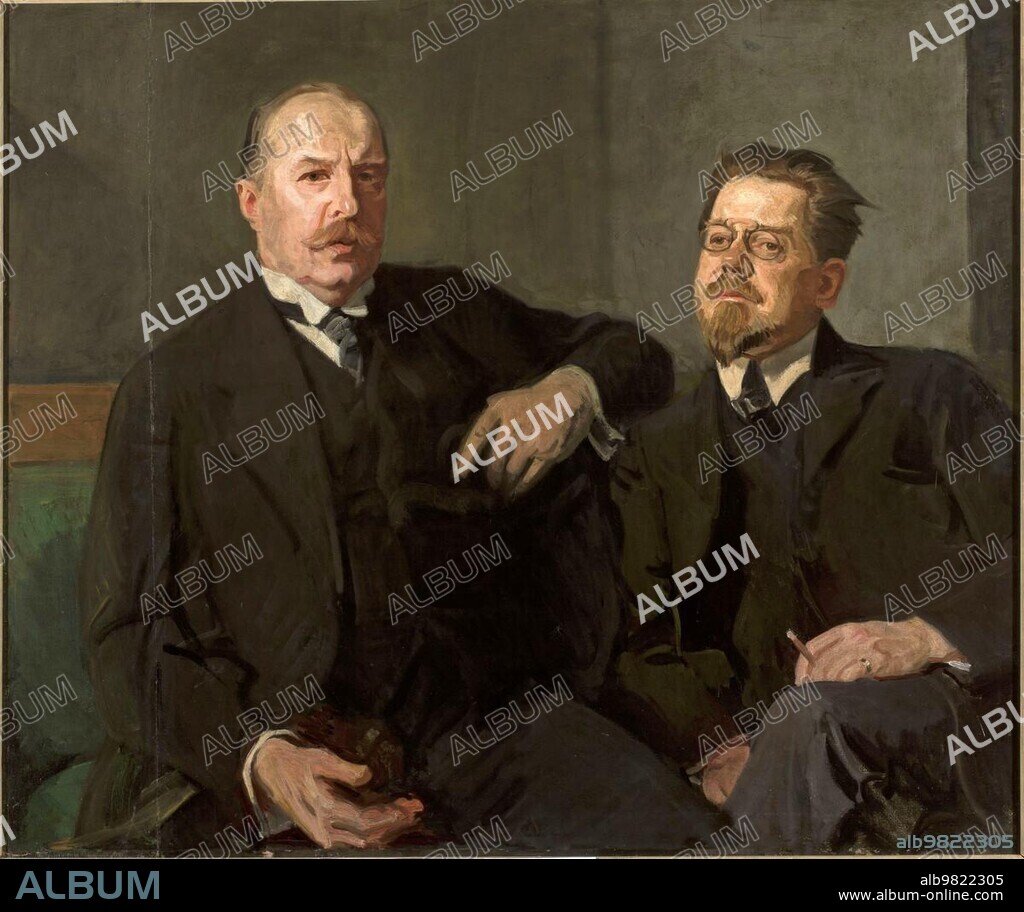 Portrait of Weysenhoff and Wladyslaw Stanislaw Reymont, pseudonym Stanislaw Wladyslaw Rejment (born 7 May 1867) (died 5 December 1925 in Warsaw), Polish writer, prose writer and novelist, one of the main representatives of realism with elements of naturalism in the prose of Young Poland Painting by Stanislaw Lentz (1861-1920), Historic, digitally restored reproduction from a 19th century original