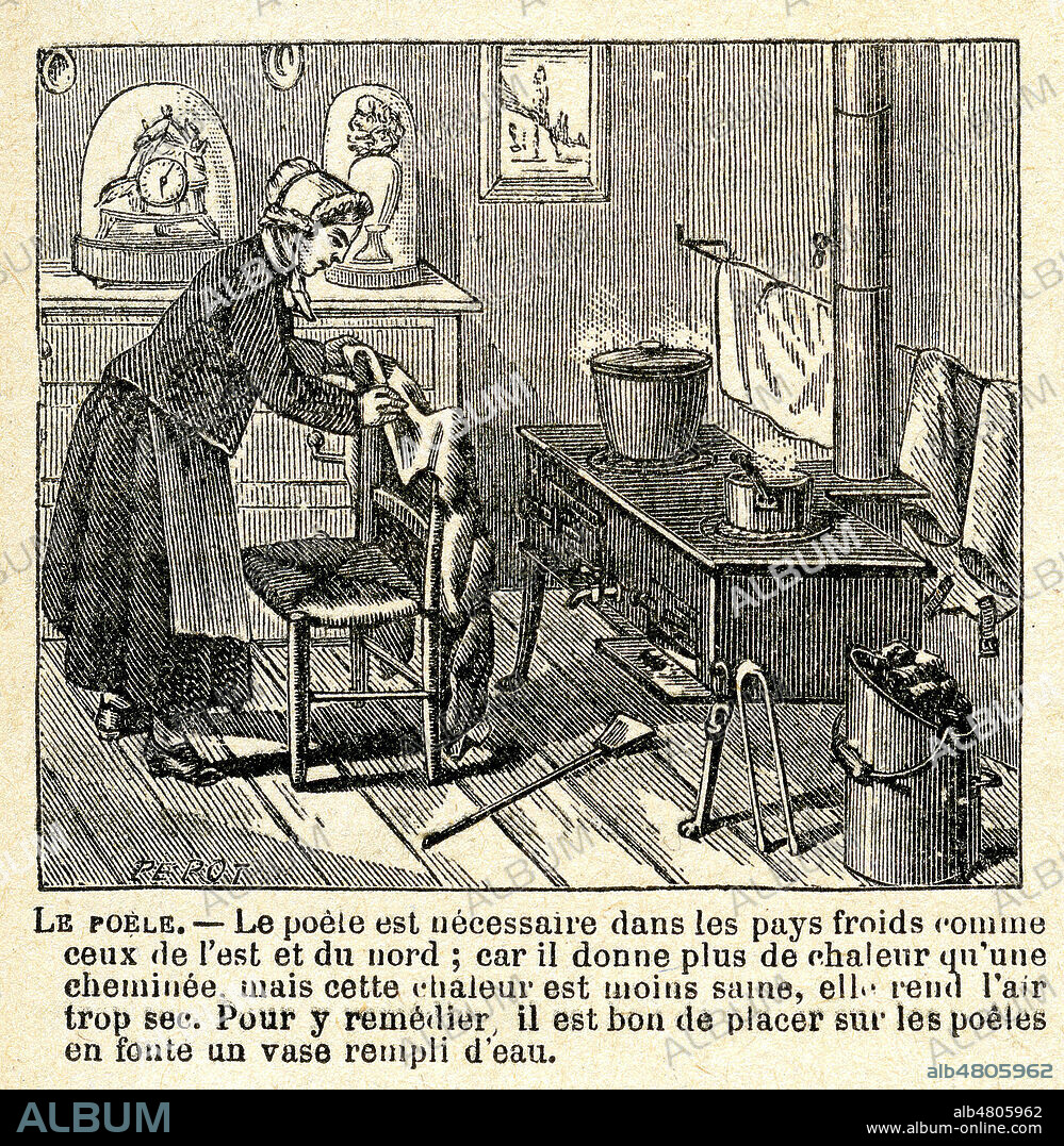 Le poele. Illustration de PEROT pour 'Le Tour de la France par deux enfants' par G. Bruno (Augustine FEUILLEE (1833-1923) dont la 1ere edition date de 1877, Edition Eugene Belin. Credit: Coll. Jonas/Kharbine Tapabor.