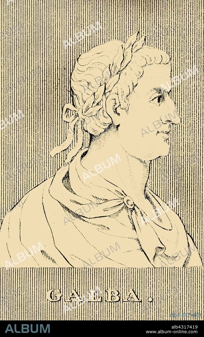 'Galba', (3 BC - AD 69), 1830. Servius Sulpicius Galba (3 BC - AD 69) Roman emperor from 68 to 69.  Praetor, consul, and governor of the provinces, following Nero's suicide, he became emperor with the support of the Praetorian Guard. He was murdered by Otho, who then became emperor.  From "Biographical Illustrations", by Alfred Howard. [Thomas Tegg, R. Griffin and Co., J. Cumming, London, Glasgow and Dublin, 1830].