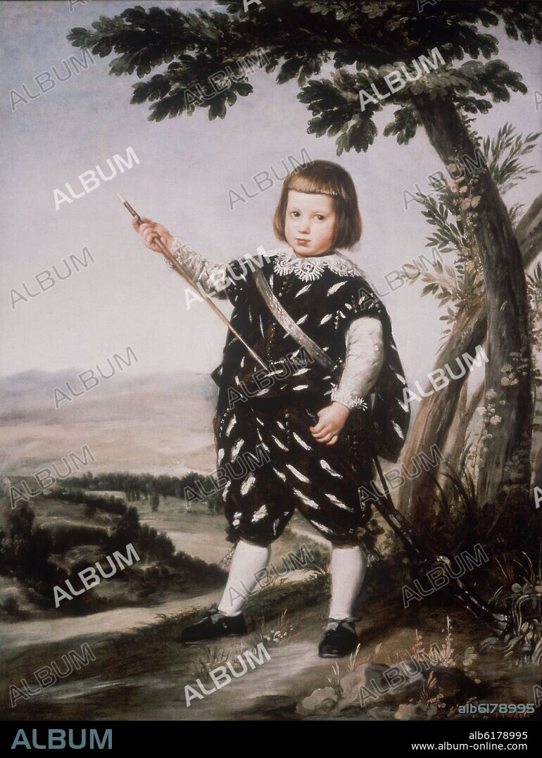 ALONSO CANO (école). RETRATO DEL PRINCIPE BALTASAR CARLOS CAZADOR - 1635 - BARROCO ESPAÑOL.