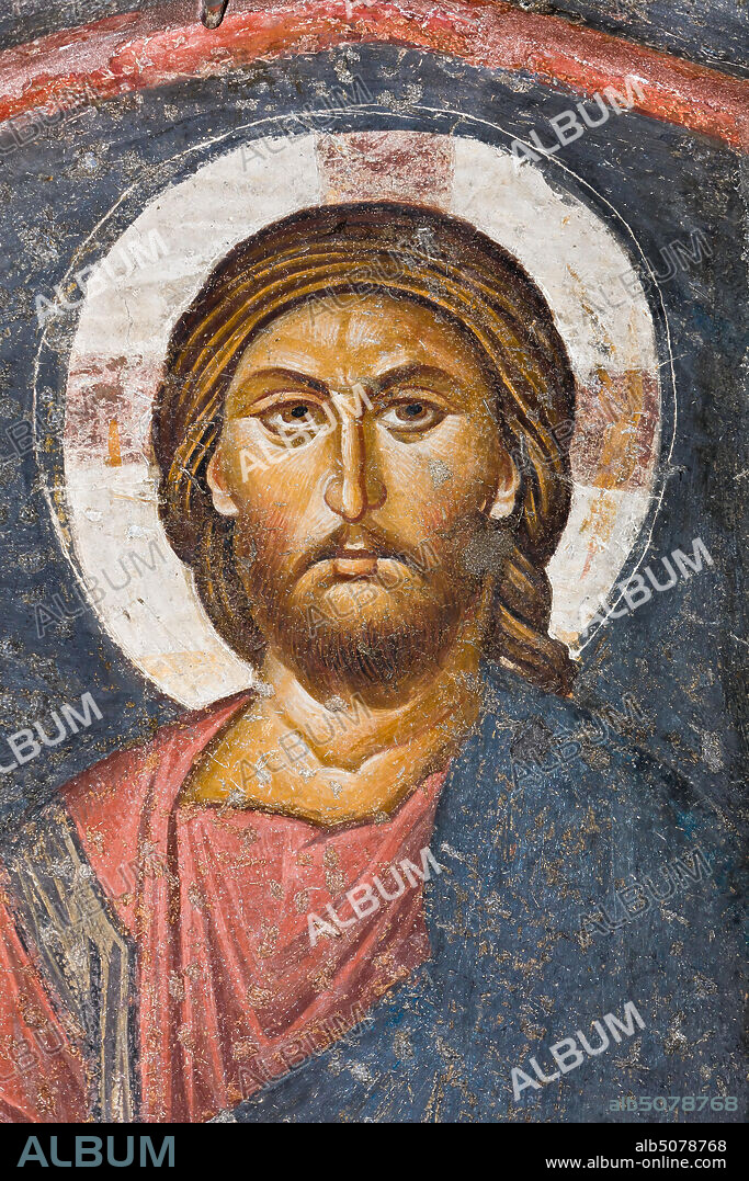 Genoa, Duomo (St. Lawrence Cathedral), inside, endonarthex: "Christ enthroned between angels bearing the symbols of Passion; Angels sounding the last trump; Seraphim; Cherubin; The river of fire sweeps away the damned, Déesis", about 1312, by Byzantine master.. Detail.