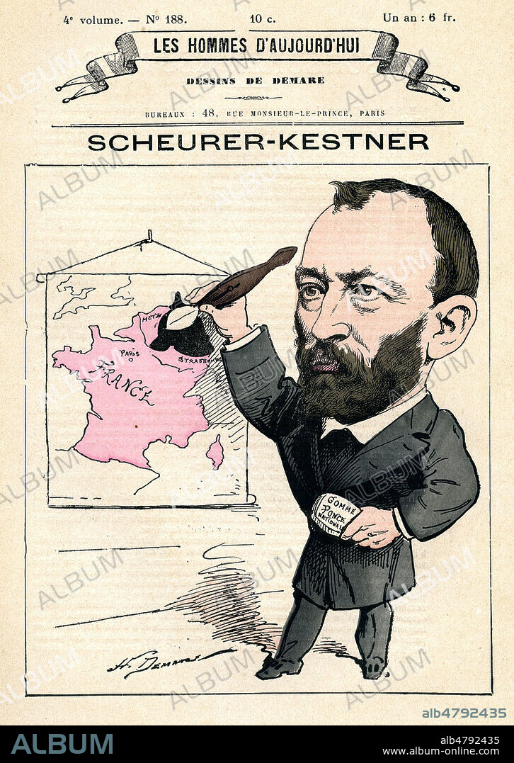 SCHEURER-KESTNER (1833-1899). Caricature par DEMARE (1846-1888) pour Les Hommes d'Aujourd'hui n°188. Credit : Collection KHARBINE-TAPABOR.