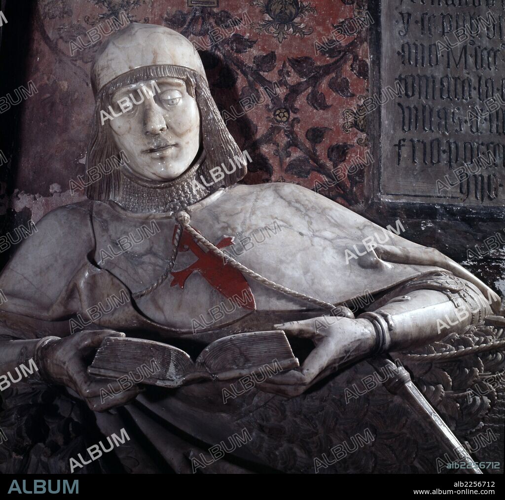DONCEL DE SIGUENZA NOMBRE CON EL QUE SE CONOCE LA ESTATUA-RETRATO DE MARTIN VAZQUEZ DE ARCE QUE FIGURA EN SU SEPULCRO DE LA CATEDRAL DE SIGUENZA (GUADALAJARA). ANONIMO ALABASTRO POLICROMADO, 1486-1504.