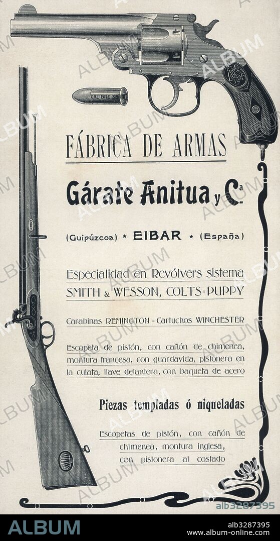 Publicidad. Fábrica de armas Gárate Anitua y Cia, de Eibar. Año 1904.