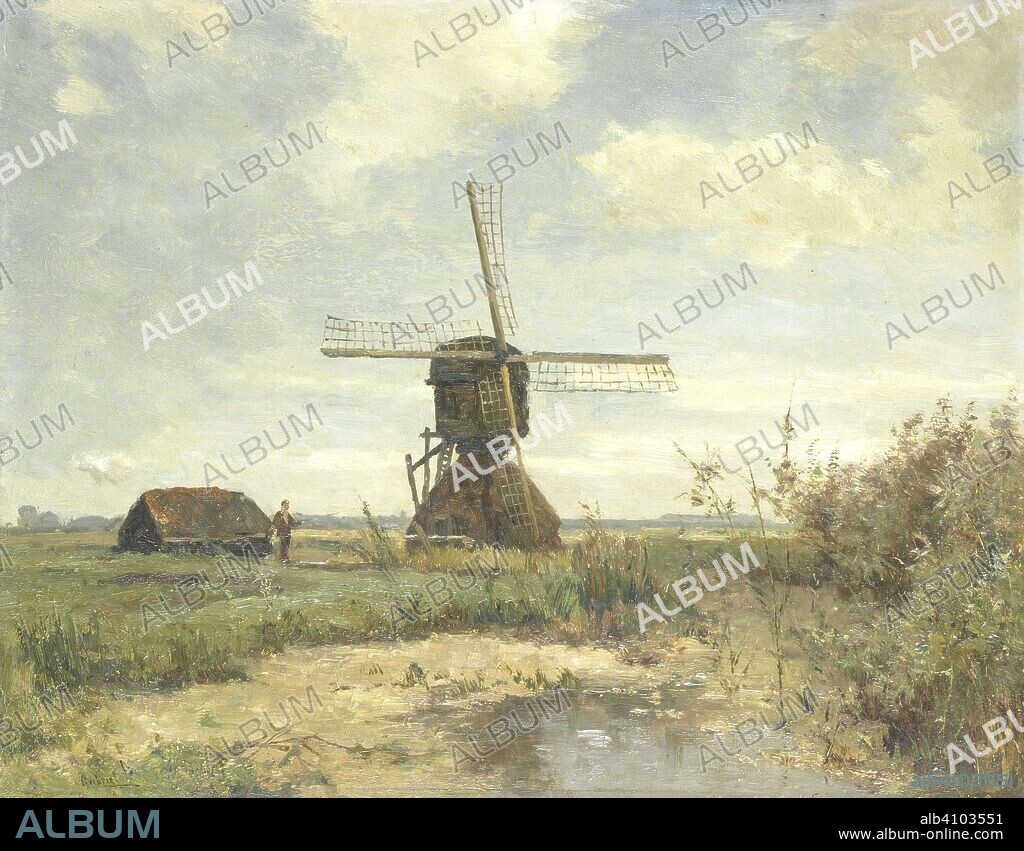 PAUL JOSEPH CONSTANTIN GABRIEL (mentioned on object). 'Sunny Day', a Windmill on a Waterway. Dating: c. 1860 - c. 1903. Place: Netherlands. Measurements: h 29 cm × w 37.5 cm; d 10 cm.