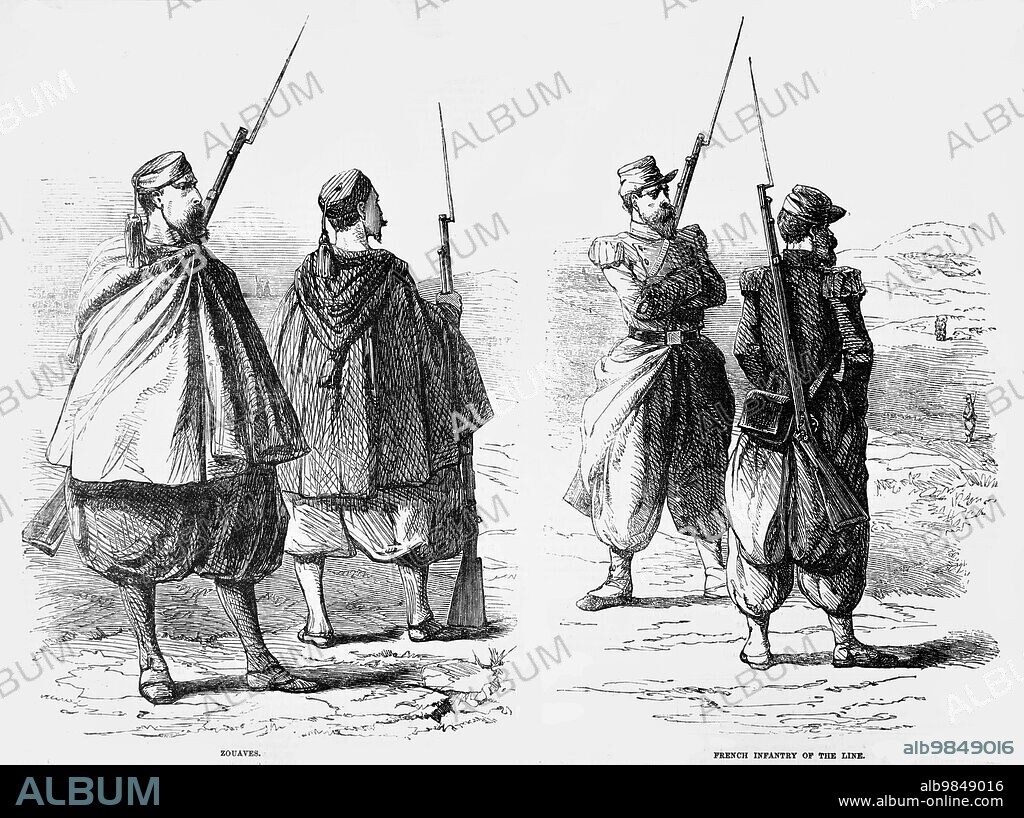 The Illustrated London News Etching From 1854. Zouaves And French Infantry Of The Line. The Zouaves (French Pronunciation: ?[Zwav]) Were A Class Of Light Infantry Regiments Of The French Army Serving Between 1830 And 1962 And Linked To French North Africa, As Well As Some Units Of Other Countries Modelled Upon Them. The Zouaves, Along With The Indigenous Tirailleurs Algeriens, Were Among The Most Decorated Units Of The French Army.