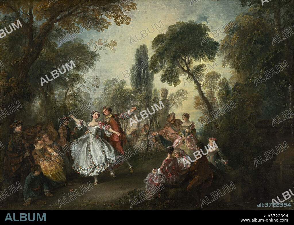 NICOLAS LANCRET. La Camargo Dancing. Dated: c. 1730. Dimensions: overall: 76.2 x 106.7 cm (30 x 42 in.)  framed: 107.3 x 135.9 x 9.2 cm (42 1/4 x 53 1/2 x 3 5/8 in.). Medium: oil on canvas.