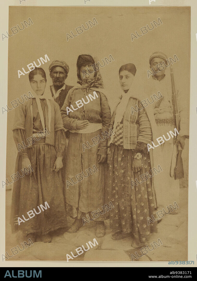 Albumen silver photograph, 19th century, Qajar, Qajar Period, 13 9/16 x 10 1/2 in., 34.4 x 26.7 cm, 19th Century, family, Iran, Middle East, Persia, Photography, portrait, Qajar, street, tribe, women.