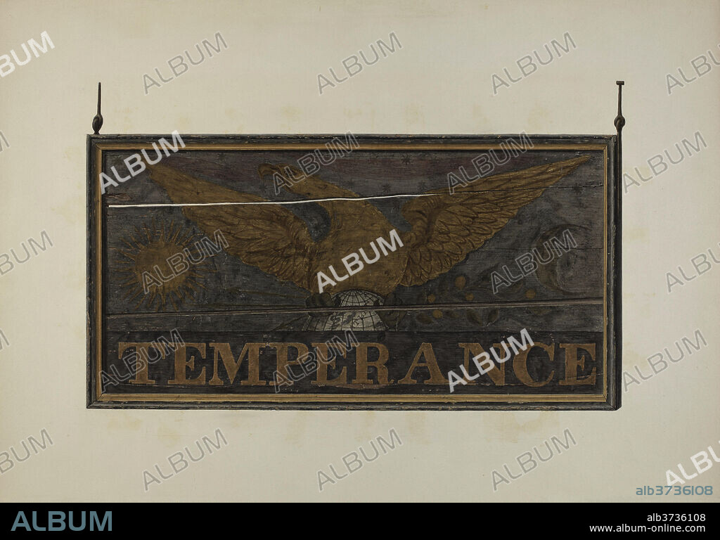 JOHN MATULIS. Tavern Sign: "Temperance". Dated: c. 1940. Dimensions: overall: 47.3 x 67.2 cm (18 5/8 x 26 7/16 in.)  Original IAD Object: 77" long; 29" high. Medium: watercolor, pen and ink, and graphite on paper.