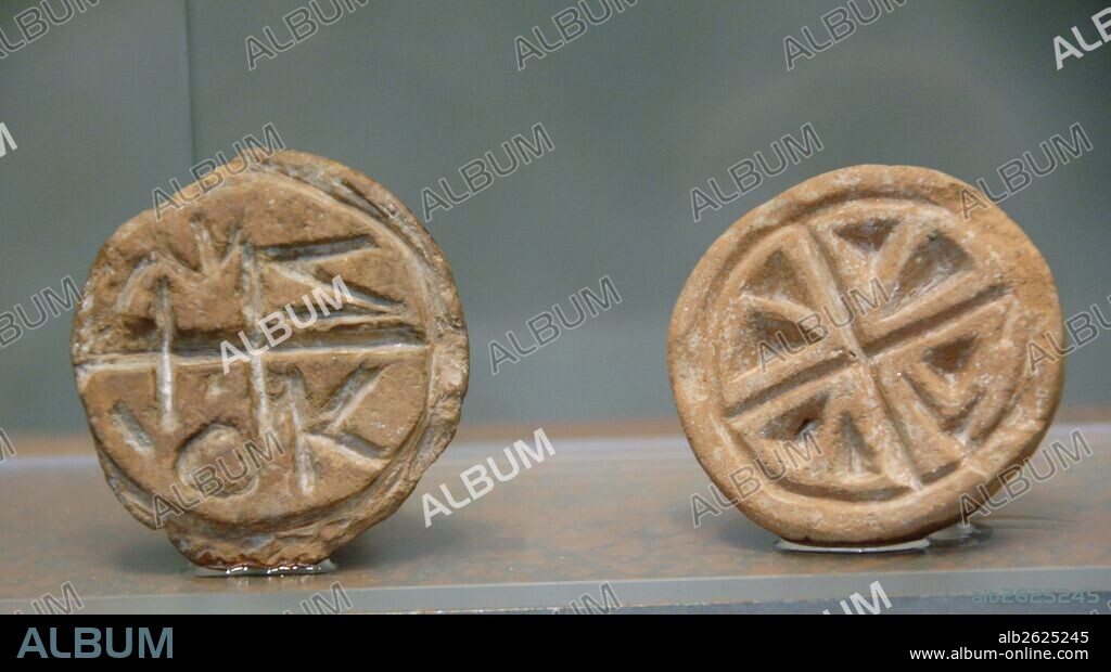 Early Christian art.  Greece. Clay stamps. 6th-7th century. Byzantine Museum. Athens. Greece.