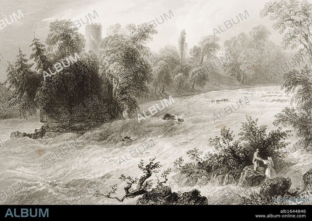 Doonas Rapids near Castle Connell,County Limerick, Ireland. Drawn by W.H.Bartlett, engraved by J. Cousen. From 'The Scenery and Antiquities of Ireland' by N.P.Willis and J.Stirling Coyne.Illustrated from drawings by W.H.Bartlett. Published London c.1841.