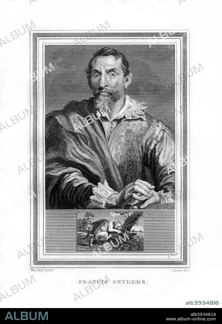 Frans Snyders, Flemish Baroque era painter, (1825). An engraving of Snyders (1579-1657) from John Corner's Portraits of Celebrated Painters, (London, 1825).
